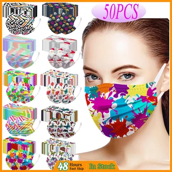 

50PCS Unisex Foggy Haze Health Daily Care mascarilla Printed Soft Non-woven Masks For Adults 3-Layer Dustproof Face Masks Masken