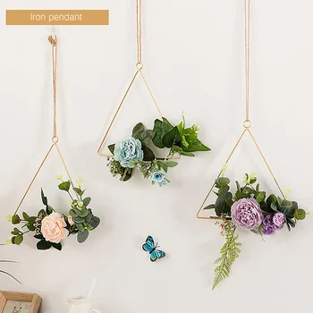 

Metal Iron Rack Ceramic Planter Pot Geometric Wall Hanging Ceramic Flower Pot Bamboo Tray Iron Frame Home Party Wedding Decor