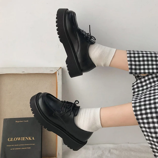 Maden British Platform Lolita Shoes for Women Lace Up Business Formal Dress  Derby Shoes Ladies Round Toe Low-top Leather Boots - AliExpress