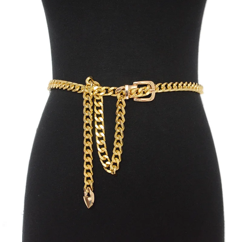 

Hot New Fashion Metal Waist Chain belts for women girls gold thick causal punk pin buckled Metal waistband
