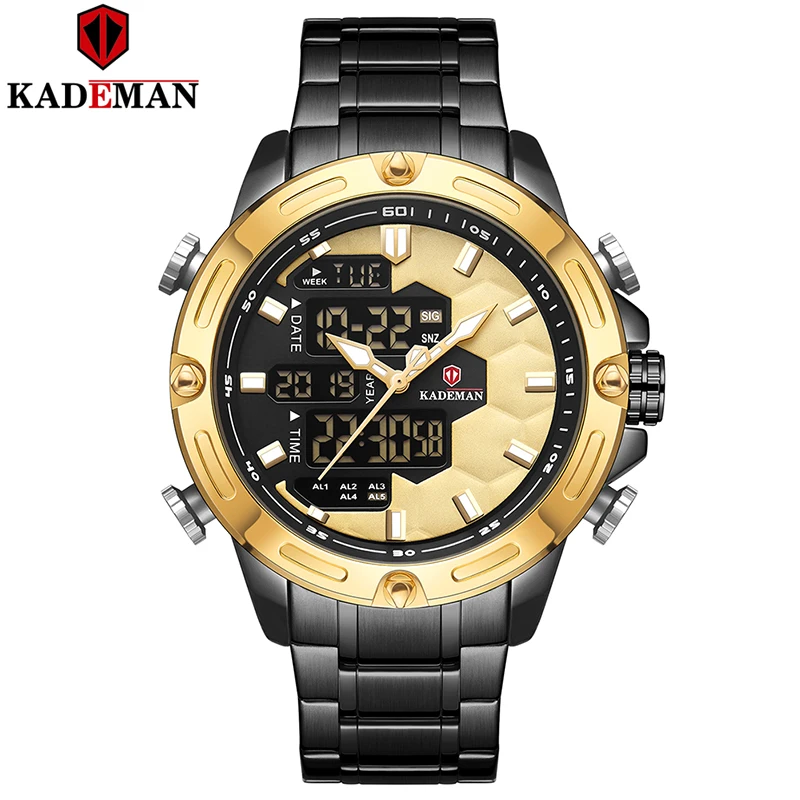Прочные мужские часы со стальным ремешком reloj hombre, двойной кварцевый цифровой relogio masculino, роскошные высококачественные спортивные часы montre homme