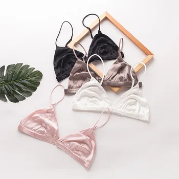

Elasticity Thin Non-Steel Ring Bra without Chest Pad Small Bust Soft-Cup Mulberry Silk French Sexy Underwear Comfortab