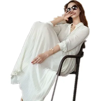 

Shirt Korea Spring Chiffon Fashion Collar Dress Belt Large Size Women Dress Long Summer Vacation Elegant Female Dresses es