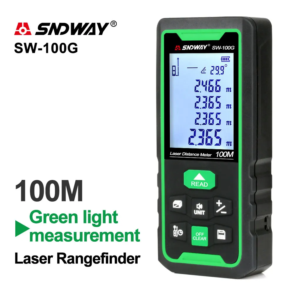 SNDWAY зеленая линия лазерный дальномер цифровой дальномер Лазерная лента Линейка датчик лазерный дальномер - Цвет: SW-100G