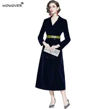 

Fashion Designer Long Women's Autumn Trench Coat Winter Velour Jacket Double Breasted Vintage Windbreaker Female Outerwear