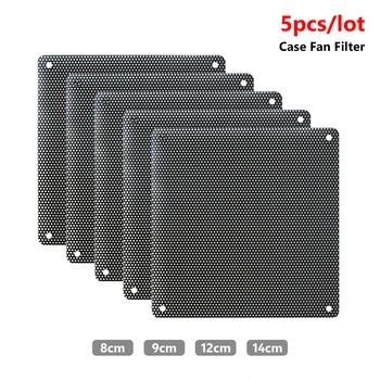 

5pcs Durable Black PVC 8cm 9cm 12cm 14cm Square Fan Dust Filter Dustproof Case PC Computer Mesh Cover Washable High Toughness