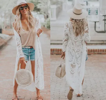 

Beach Dress Tunic Pareo Women Coverup Bathing Suit Cover Up Beachwear For Cover-Ups 2019 Mesh Embroidery Smock Solid Polyester