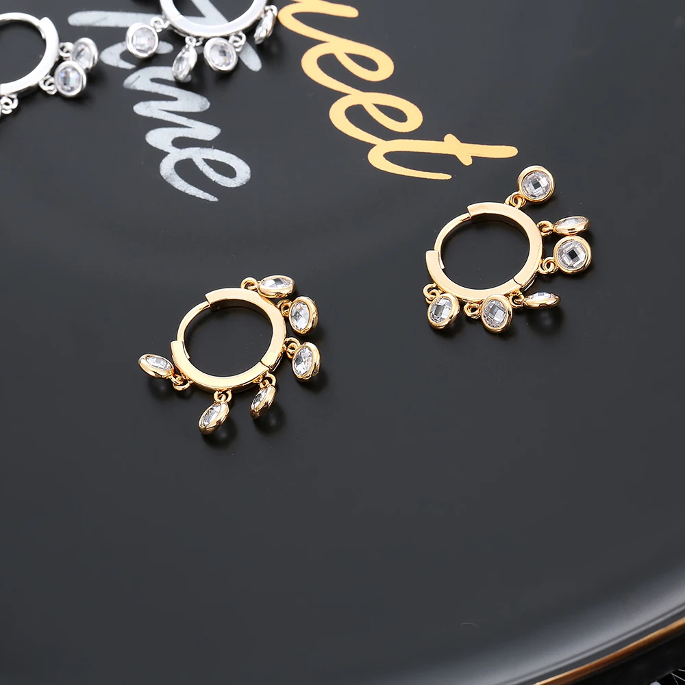 Маленькие женские серьги с петлей из розового золота и серебра, круглые кольца с кисточками, серьги с фианитами и кристаллами, модные ювелирные изделия, аксессуары для женщин
