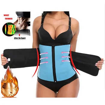 

Velcro Zipper Waist Trimmer Belt Fat Burning Sauna Waist Trainer Women Body Shaping Belt