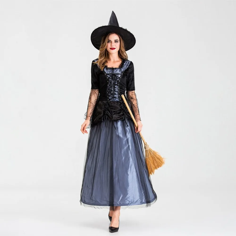 Halloween Long Witch Stage Costumes Role-Playing Halloween Carnival Show Professional Fashion Masquerade Ball