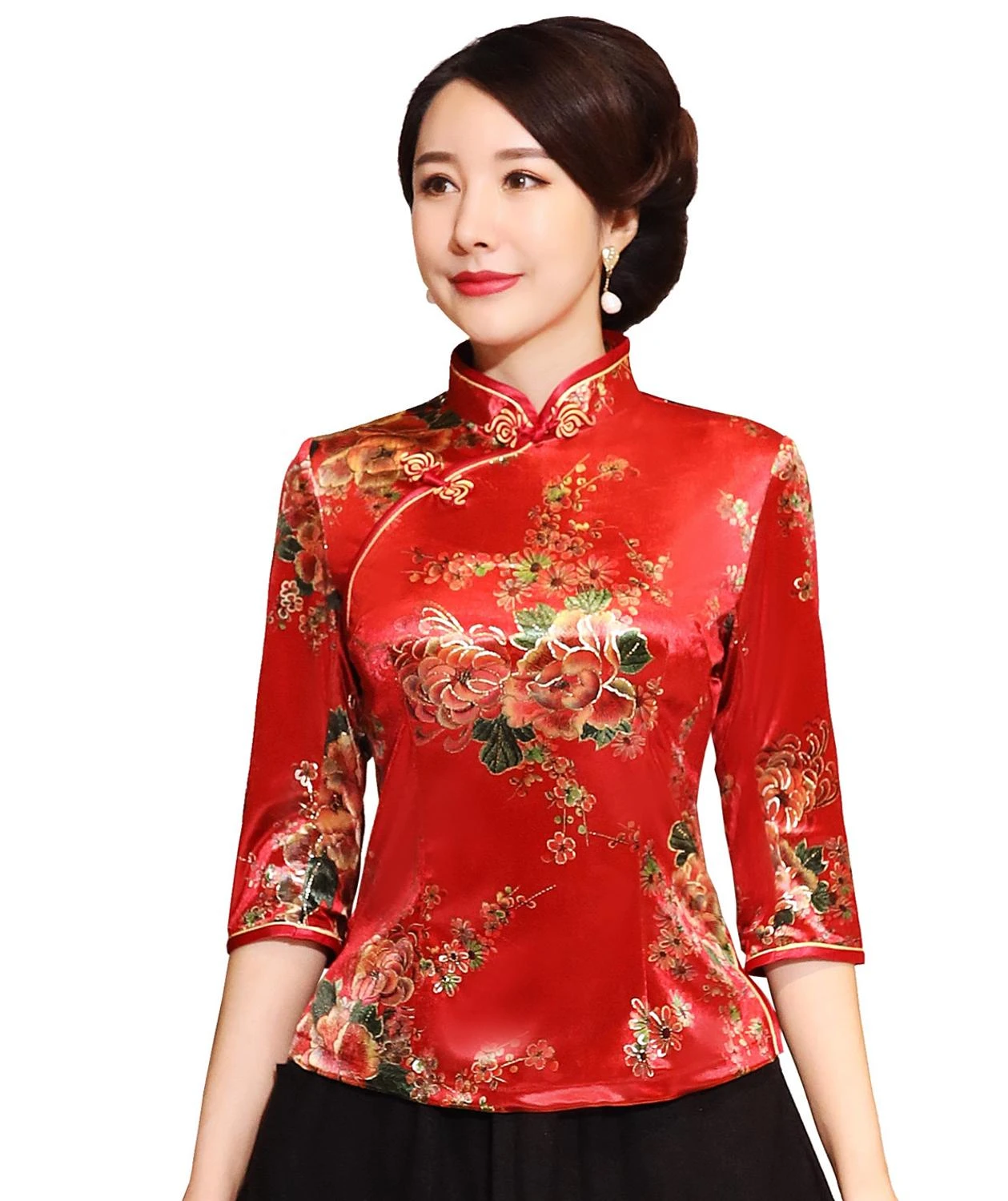 Shanghai Story con botones chinos para mujer, top tradicional chino, top cheongsam de manga 3/4, blusa china tradicional de terciopelo|Blusas camisas| - AliExpress