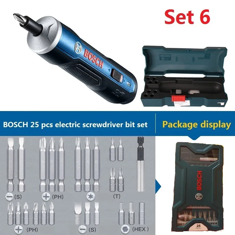 Электрическая мини-отвертка BOSCH GO 3,6 В, литий-ионная аккумуляторная батарея, Аккумуляторная дрель с набором сверл - Цвет: GO6