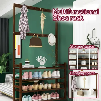 

Coat Rack Hangers Floor Standing 4 Tiers Shoes Rack Wood Clothes Hanging Storage Shelf Wardrobe Clothes Rack Bedroom Furniture