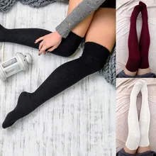 Женские вязаные облегающие высокие носки зимние плотные теплые гольфы длинные хлопковые сексуальные носки для девочек Kawaii Medias