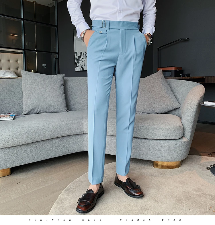 Tanie 2021 nowy projekt mężczyźni spodnie z wysokim stanem solidna anglia garnitur w sklep