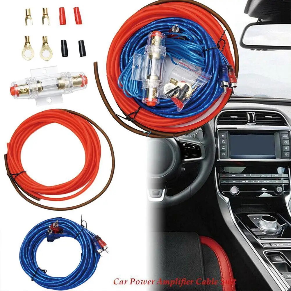 1 Set Car Audio Wiring Amplifier Subwoofer Speaker Installation Kit RCA Power Cable Fuse Holder