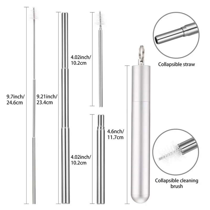 1 Набор телескопические многоразовые трубочки щетка для чистки металлическая соломинка вечерние инструменты портативная нержавеющая сталь Питьевая солома с чехол для путешествий
