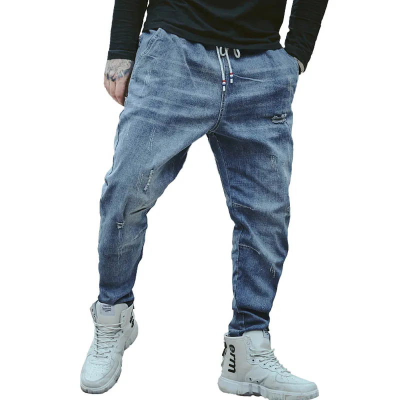 Мужские джинсы эластичные рваные обтягивающие байкерские с вышивкой облегающие