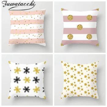

Fuwatacchi Gold Striped White Pillow Cover Star Snowflake Printed Cushion Cover Decorative Throw Pillowcase for Decor Home Sofa