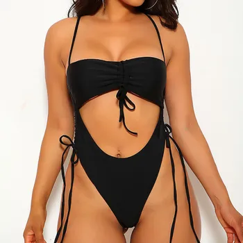 

Women's Swimsuit Women's biquini Solid Set Swimsuit One Piece Filled Bra Swimwear Beachwear kупальник 2020 mujer #F