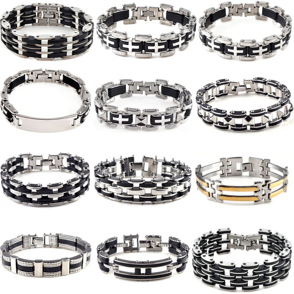 Мужской Браслет манжета Черный резиновый браслет из нержавеющей стали 8 5