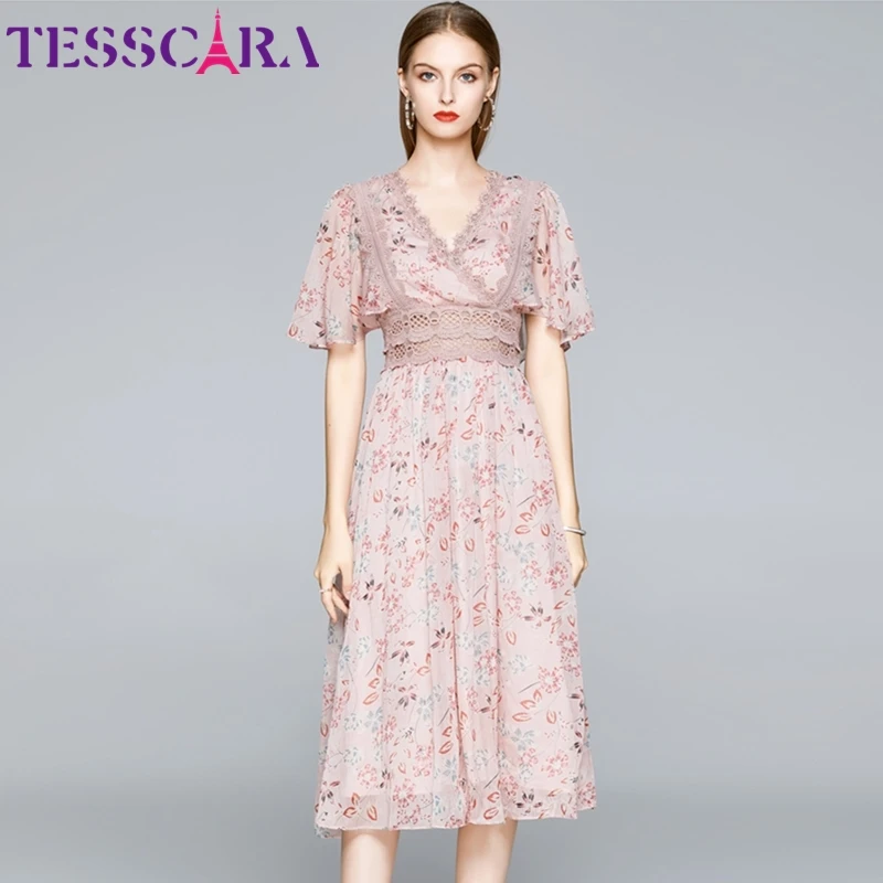TESSCARA женское летнее элегантное шифоновое платье Festa высокое качество длинное