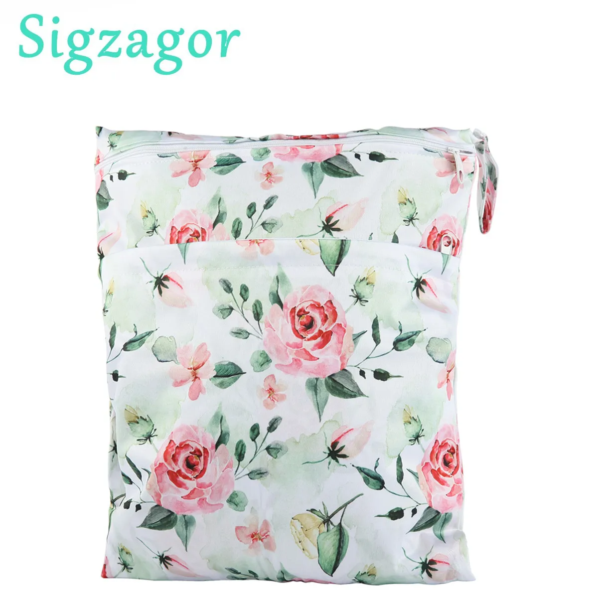 Wet-Dry-Bag Nappies Diapers Sigzagor Two-Zippered Baby Waterproof Reusable with for Waterproof/Reusable/36cmx29cm/100-designs