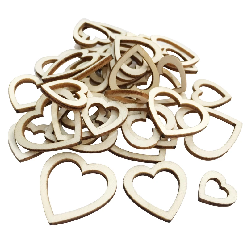 100PCs 10/15/20/25/30mm Hollow Heart Wood For Scrapbooking Handmade Party Wedding DIY decoration Carfts Home Decor Ornament New | Дом и сад