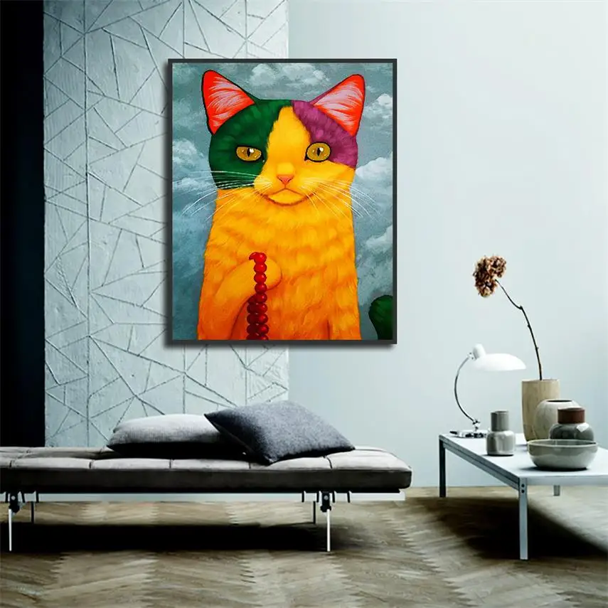 Будда кошка статуи плакаты и принты современные украшения дома картина с рисунком животных Северная Настенная картина Картина для детской