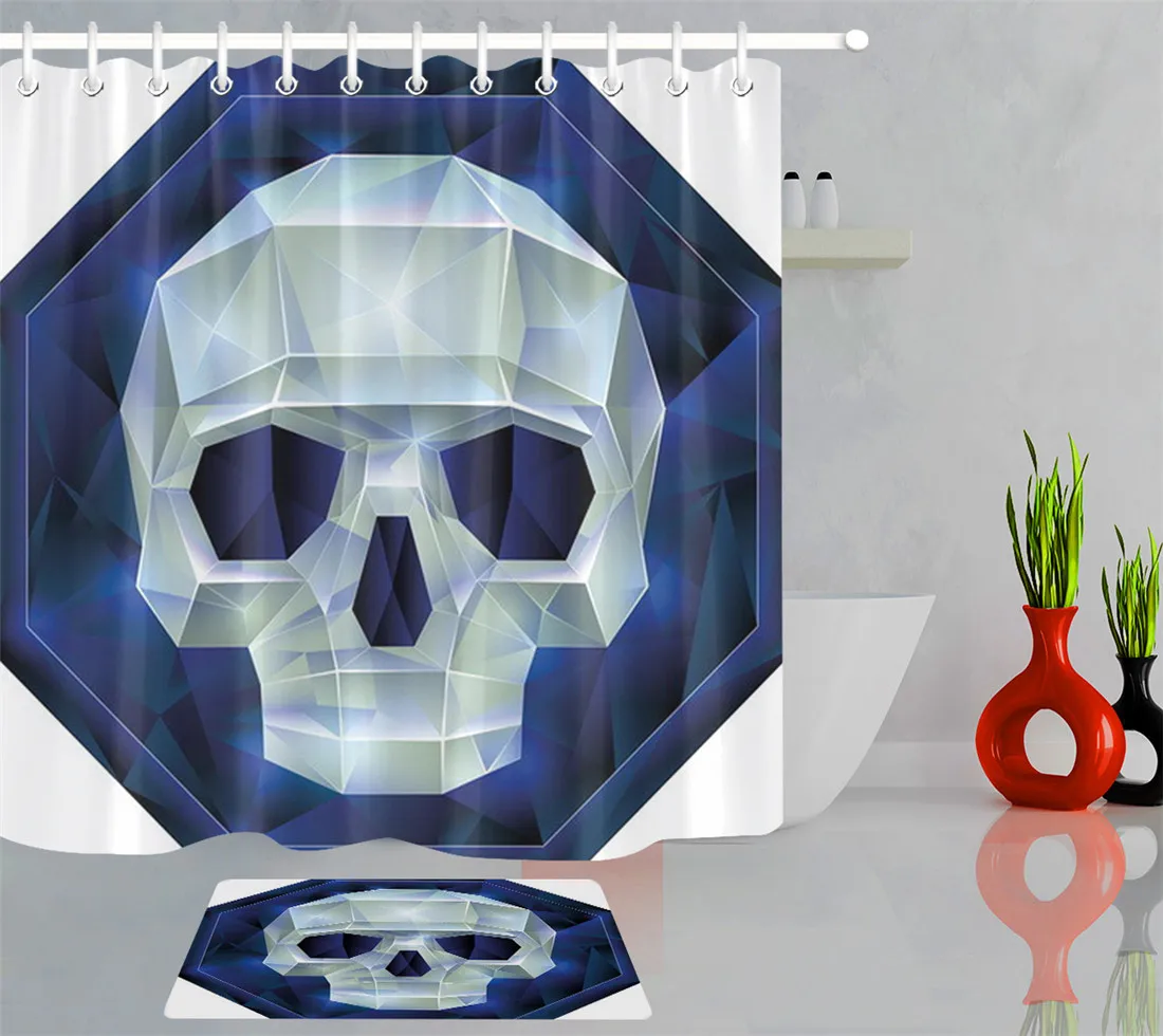 Curtain and Mat LB 3D геометрический череп Хэллоуин Декор для ванной водонепроницаемый ткань занавеска для душа с 12 крючками для украшения ванной - Цвет: Curtain and Mat