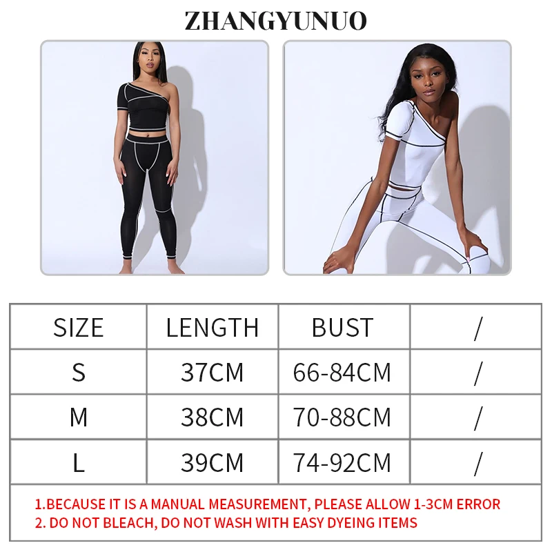 Zhangyunuo, комплект для йоги из 2 предметов, женская одежда для фитнеса, тренажерного зала, сексуальная одежда на одно плечо, пэчворк, короткий рукав, спортивная одежда, комплекты для тренировок