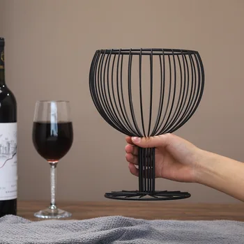 

Wine Cup Shape Decorative Metal Wire Fruit Basket Vegetable Bread Snacks Storage Bowl Holder Stand Kitchen Storage Container