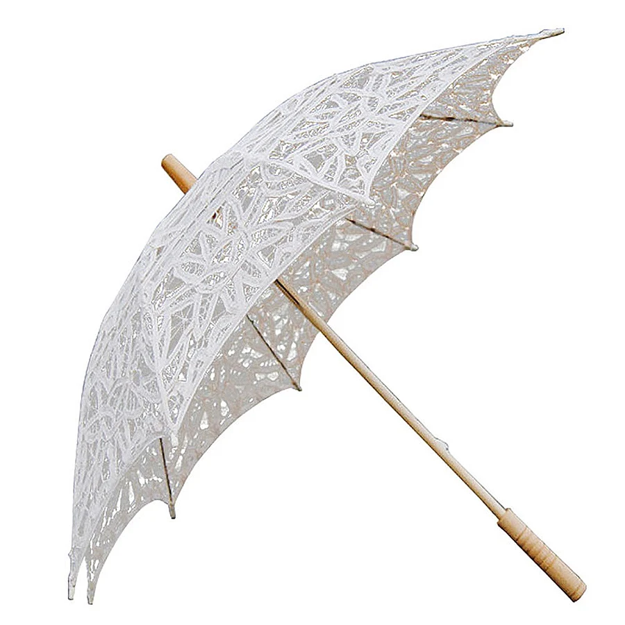 Bodas Accesorios Paraguas y sombrillas Ducha de la felicidad paraguas de encaje blanco lleno de pétalos de rosa y confeti para ducha nupcial 