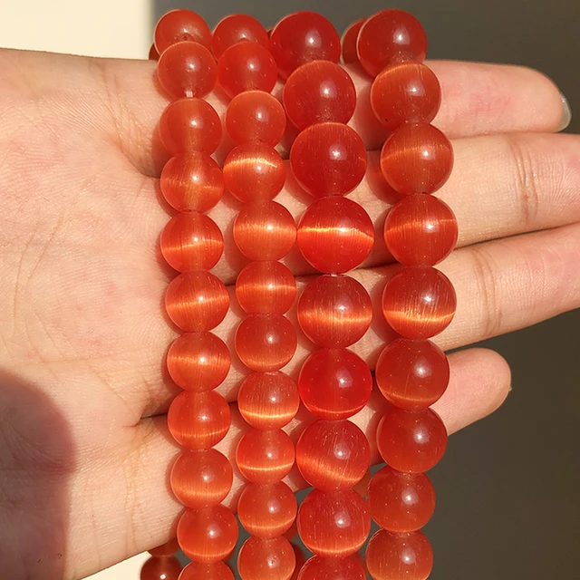 Natural Stone Pink White Moonstone Cat Eye Beads For Jewelry Making Smooth Loose Spacer Beads Opal Diy Charm Bracelets Necklace Orange Red