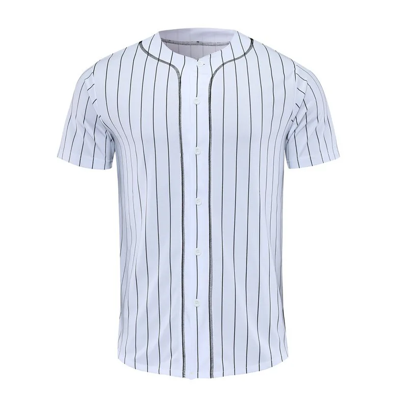 Дизайн бейсбольная Джерси мужская полосатая с коротким рукавом Уличная Хип-хоп бейсбольная топы рубашки кардиган на пуговицах черная белая спортивная рубашка - Цвет: Белый