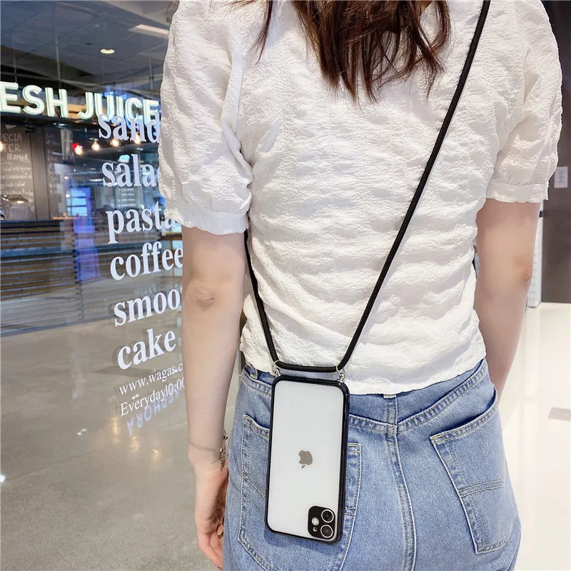 Neck Shoulder Strap phone case For iPhone 11 Pro Max 12 XS X XR 8 7 Plus SE 2020 Crossbody Lanyard Rope Transparent Soft Cover wallet phone case