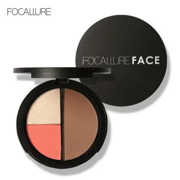 

FOCALLURE 3 Colors Shimmer Bronzers blush Highlighters Powder Makeup Blusher Highlighter Palette Contour 3 in 1 palette