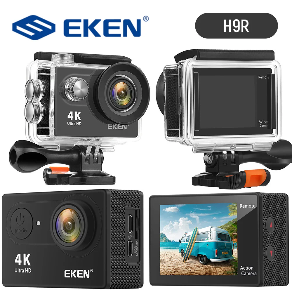 EKEN-Cámara de acción H9R HD, 4K, 30fps, antivibración, Digital, WIFI, 170D, Vídeo impermeable subacuática, grabación, FS