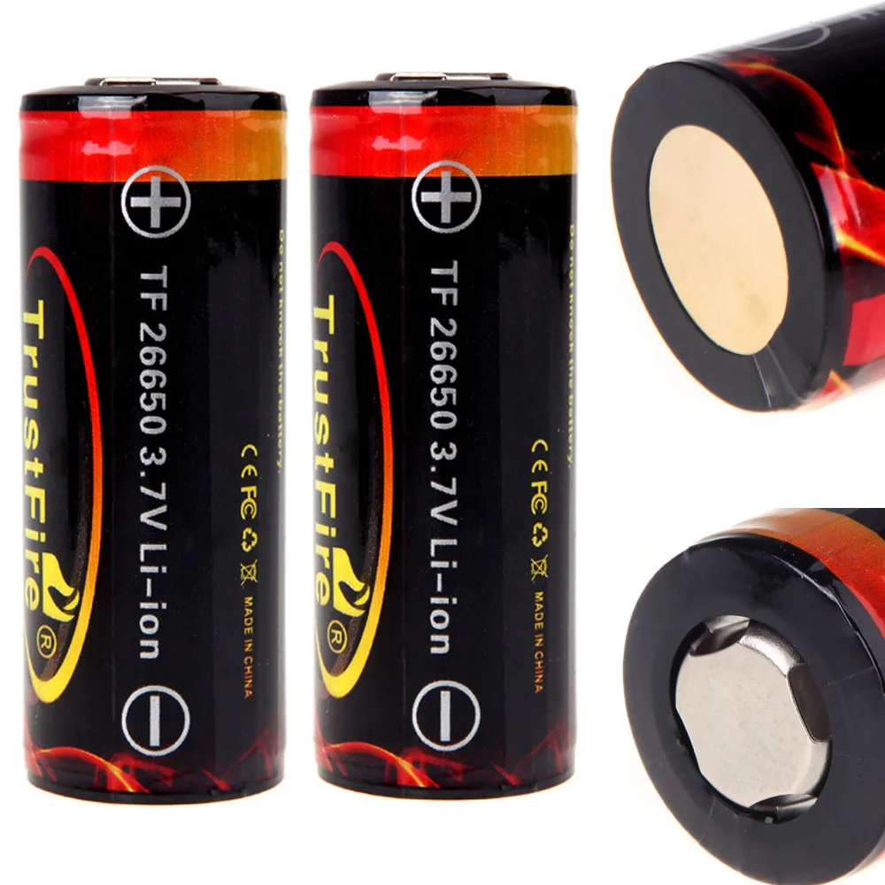 Высокое качество Trustfire 2pcs 26650 3,7 v 5000mAh литий-ионная аккумуляторная батарея с защищенной печатной платой