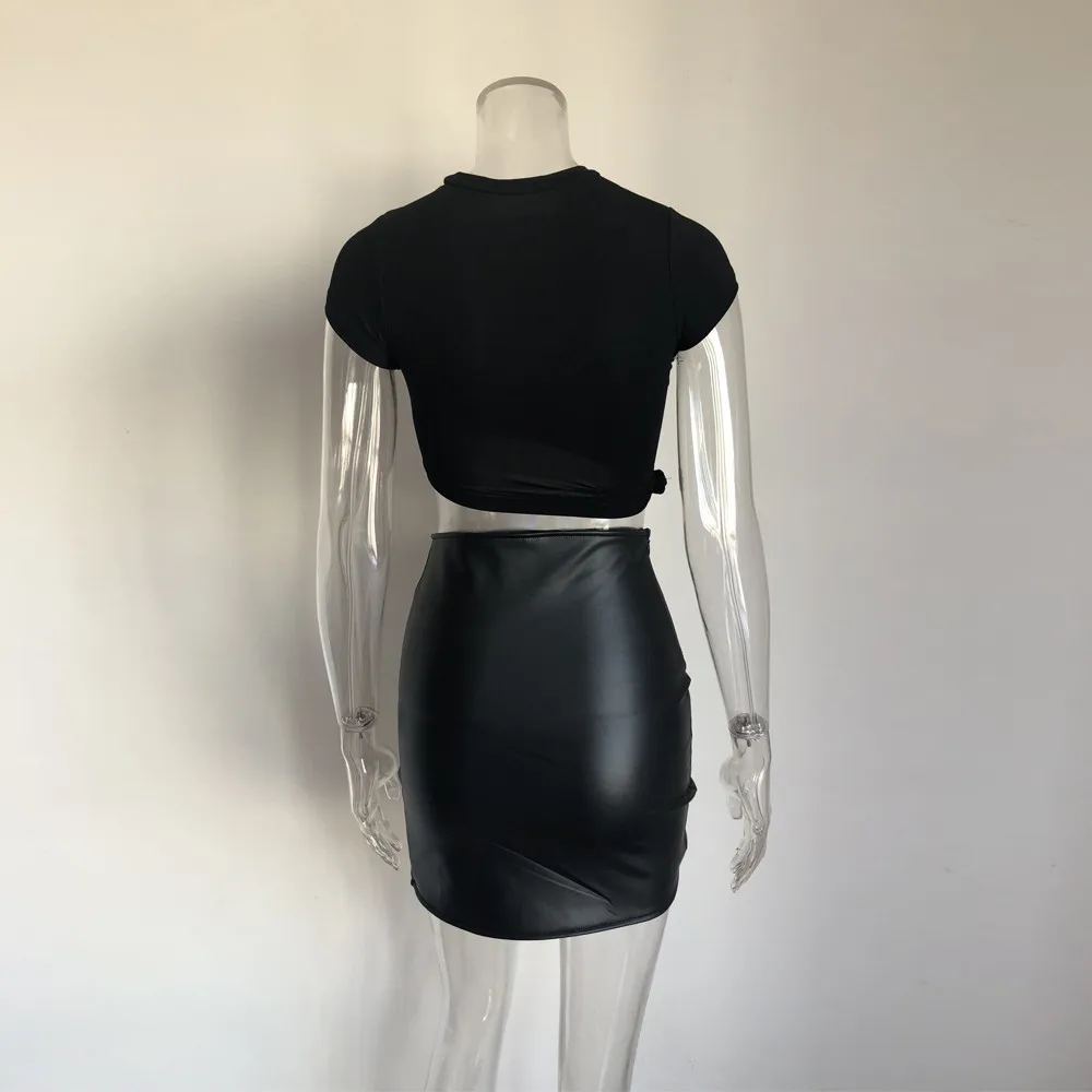 Xllais PU Sexy Cropped Skirt Women Fashion Mini Skirt All Match Mini Skirt