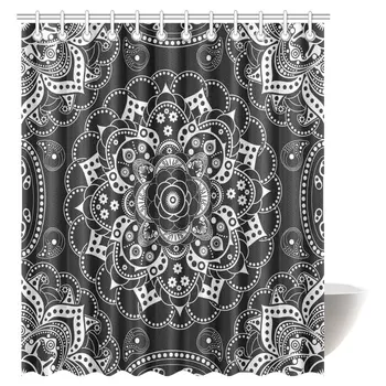 

Mandala Decor Shower Curtain, Mystic Psychedelic Vintage Kaleidoscope Zen Sacred Cosmos Fabric Shower Curtain Set with