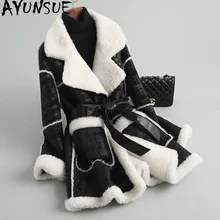 AYUNSUE пальто с натуральным мехом женская зимняя одежда длинная овечья стрижка шерстяная куртка высокого качества пальто KQN59751 KJ2951