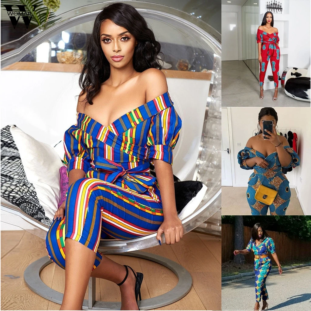 

Womail Jumpsuit Women Off Shoulder Sexy long Jumpsuit Print Romper Summer Overalls Elegance Wide Leg Playsuit party Workwear 827