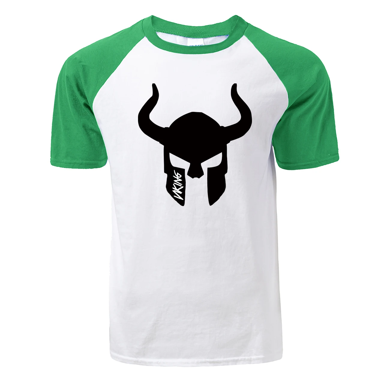 Модная футболка Odin Vikings, мужская летняя крутая футболка с коротким рукавом, реглан Viking, хлопковая Повседневная мужская футболка, мужская одежда - Цвет: Green White 1