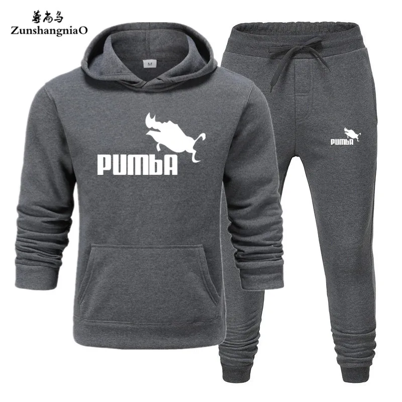 Брендовый спортивный костюм Pumba, Мужские Термо спортивные комплекты, флисовая плотная толстовка с капюшоном+ штаны, спортивный костюм, повседневные толстовки, спортивный костюм