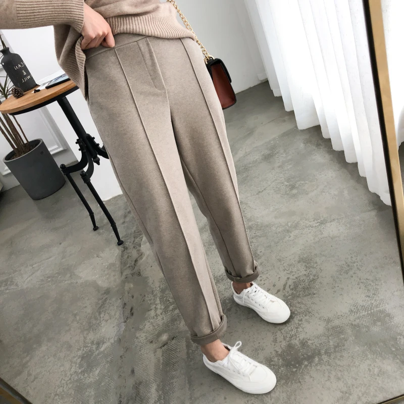 Осень-зима шерстяные Штаны женская уличная брюки с высокой талией для женщин Harajuku плюс размер штаны-шаровары pantalon femme
