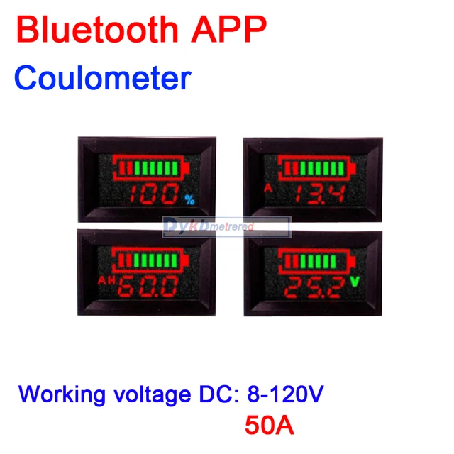 Bluetooth APP Battery Monitor DC 8-120V 50A Capacity Power display Tester METER LiFePO4 Li-ion lithium lead-acid 12V 24V 36V 48V 2