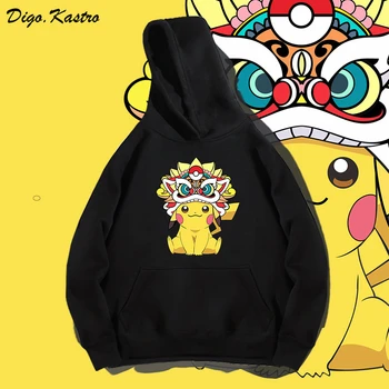 

New Big Detective Pikachu Hoodies Men/Women Tide Brand Pokemon Pullover Cotton Loose Couple Cartoon Hoodie