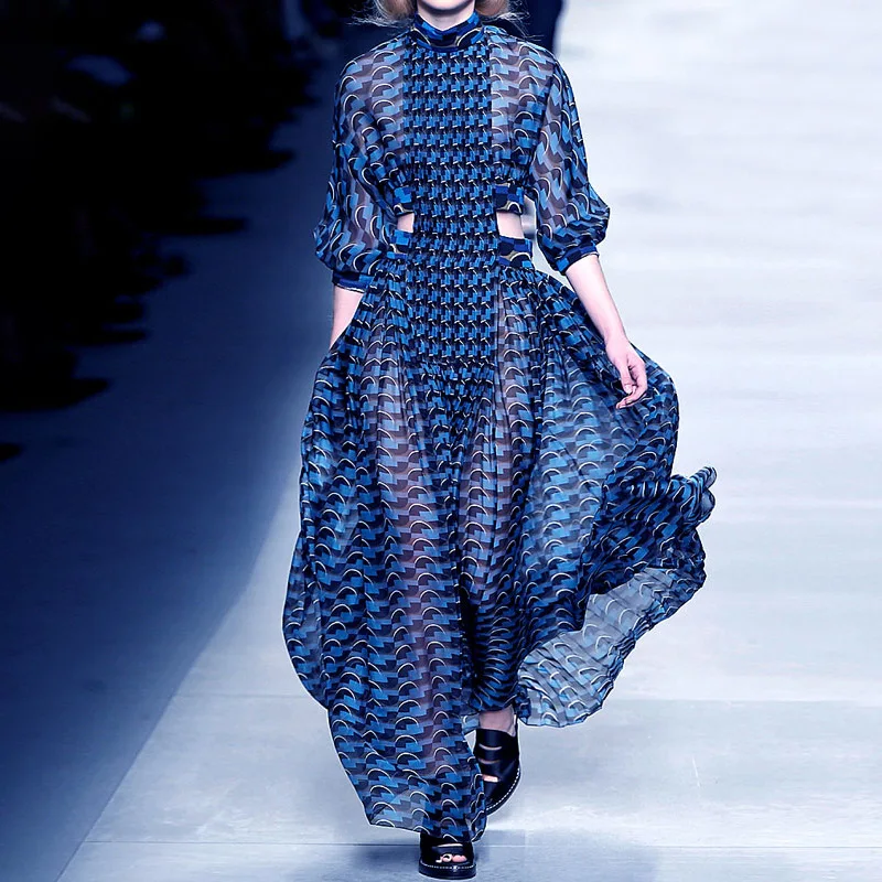2020 New Arrival Woman Blue Dress Vintage Vestios