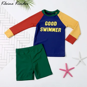 

Children's Swimsuit Two Piece UPF 50 Long Sleeves Boys Rash Guards Contrast Color Patchwork Kids Swimming Suit Bathing Suits Boy